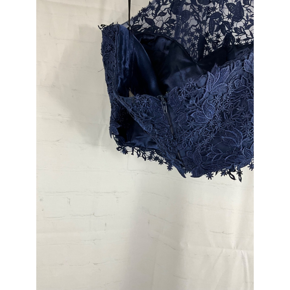 Jovani Beaded Halter Neck Formal Gown Navy Blue Lace Crystals Size 12 Used - Picture 8 of 9